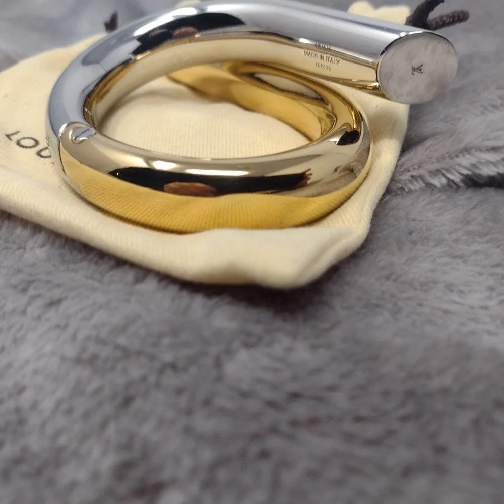 Louis Vuitton MP1516 Twist Bracelet Runway Gold‎ Palladium Hinge RARE Authentic